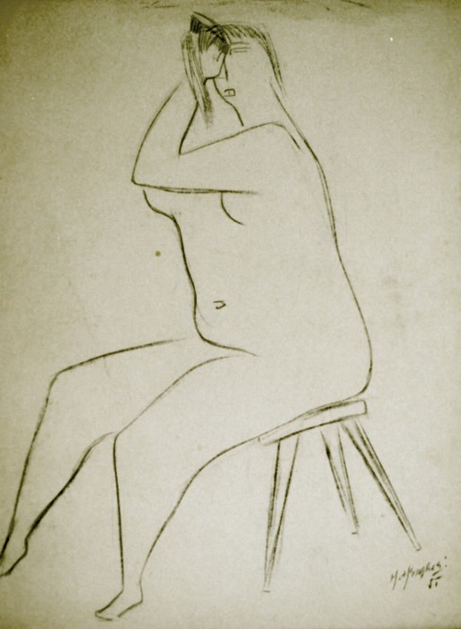 Woman on stool